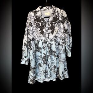 Anthropologie Black and White Ombré Floral Embroidered Dress Size 0